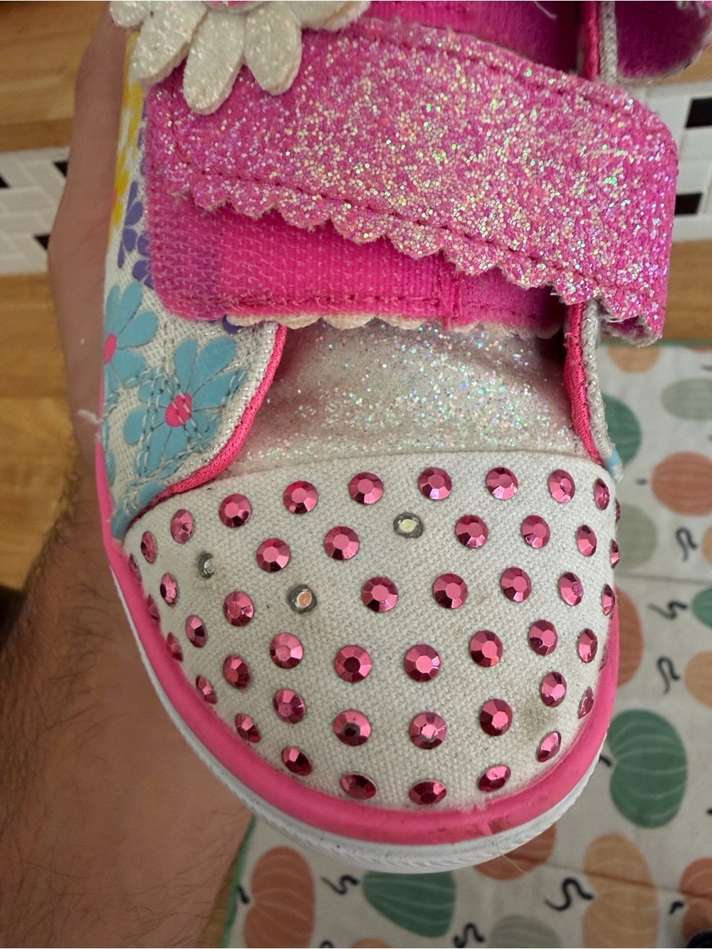 Sketchers Girls' Pink Floral Glitter Velcro Sneakers - Picture 9 of 9